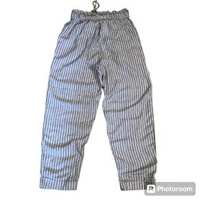 American Eagle Drawstring Pants Blue White Pinstripe Small